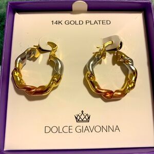 Hoop earrings 1" tri color NEW in box